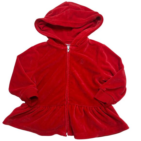 Red Velour Ralph Lauren Hoodie sz 12 M - Picture 1 of 6